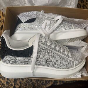 Steve Madden Silver and Black Women's Sneakers